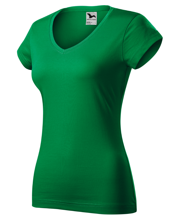 MALFINI Dámske tričko FIT s výstrihom do V - zelené S