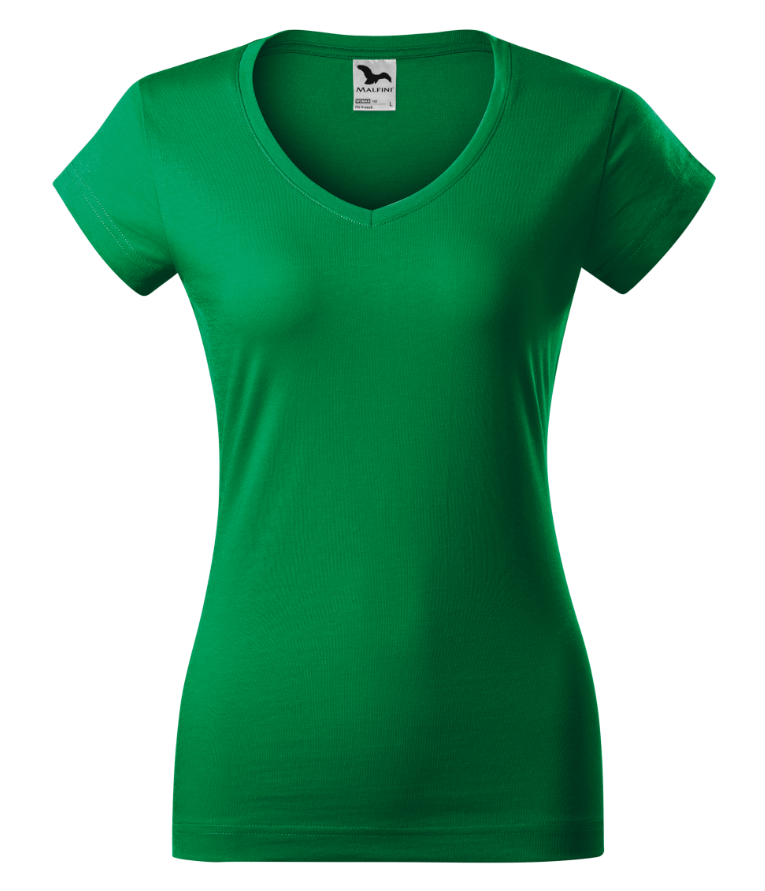 MALFINI Dámske tričko FIT s výstrihom do V - zelené S