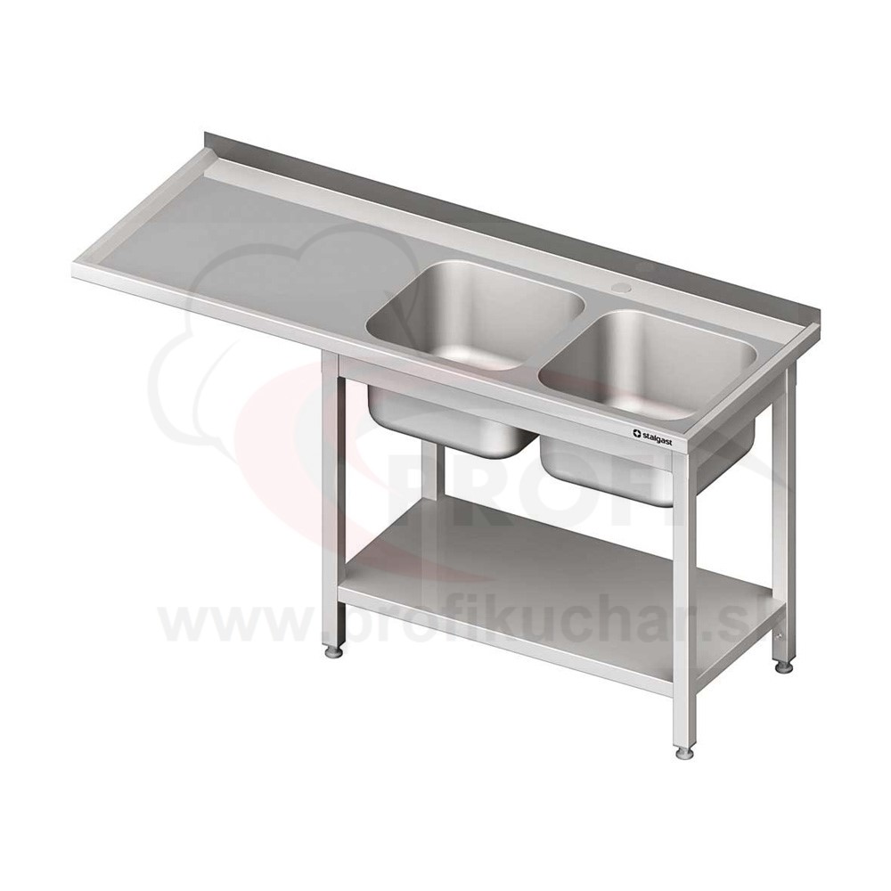 E-shop Umývací stôl s priestorom pre podstolovú umývačku, dvojdrez – LAVÝ 1600mm