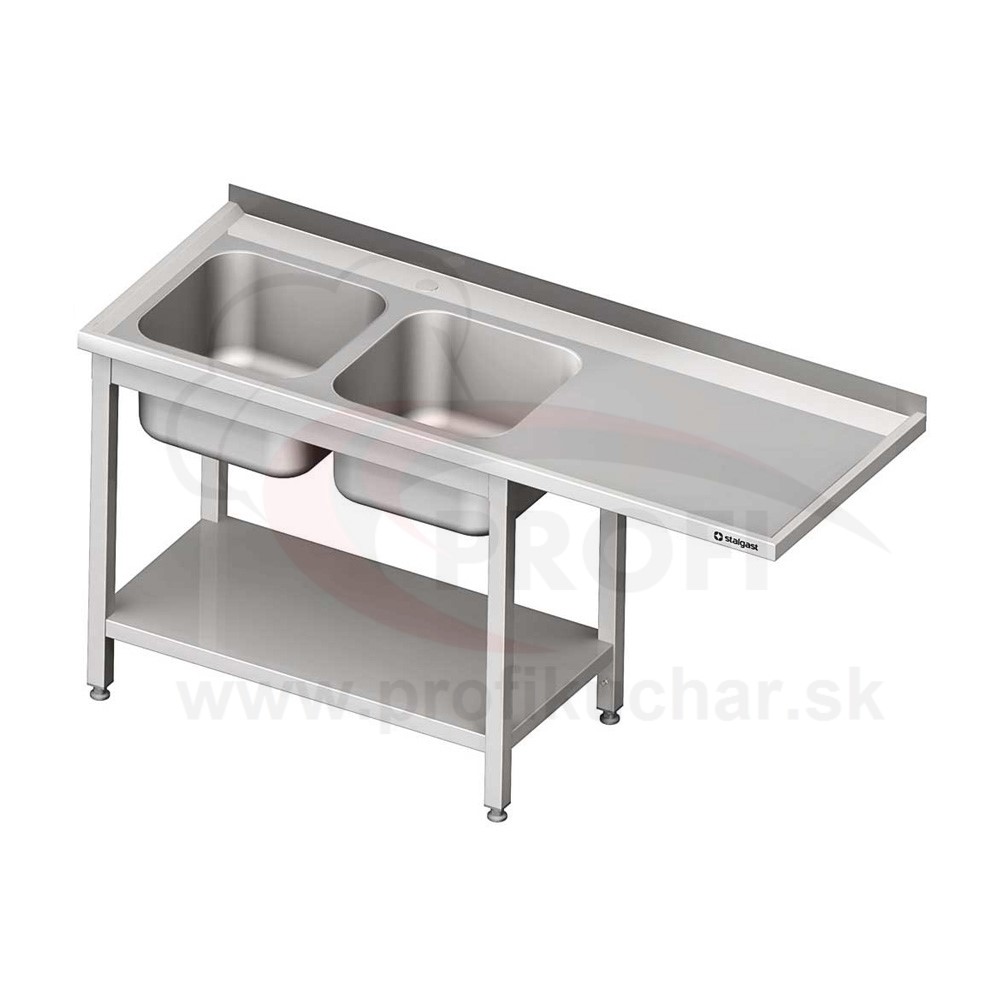 E-shop Umývací stôl s priestorom pre podstolovú umývačku, dvojdrez – PRAVÝ 1600mm