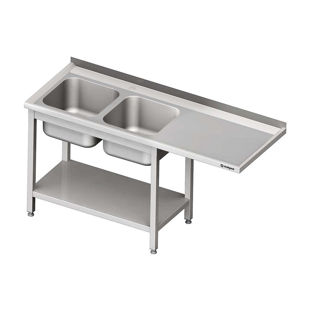 E-shop STALGAST Umývací stôl s priestorom pre podstolovú umývačku, dvojdrez – PRAVÝ 2000mm