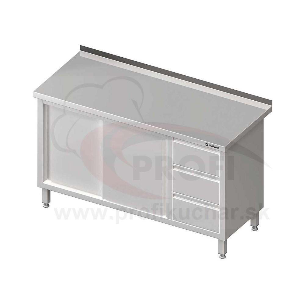 E-shop STALGAST Pracovný stôl so zásuvkami -posuvné dvere 1300x600x850mm