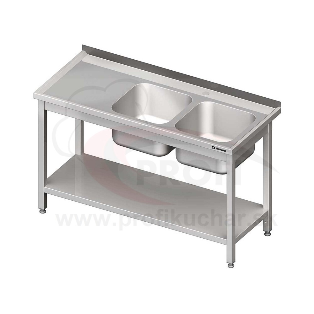 E-shop Umývací stôl s dvojdrezom - s policou 1500x700x850mm