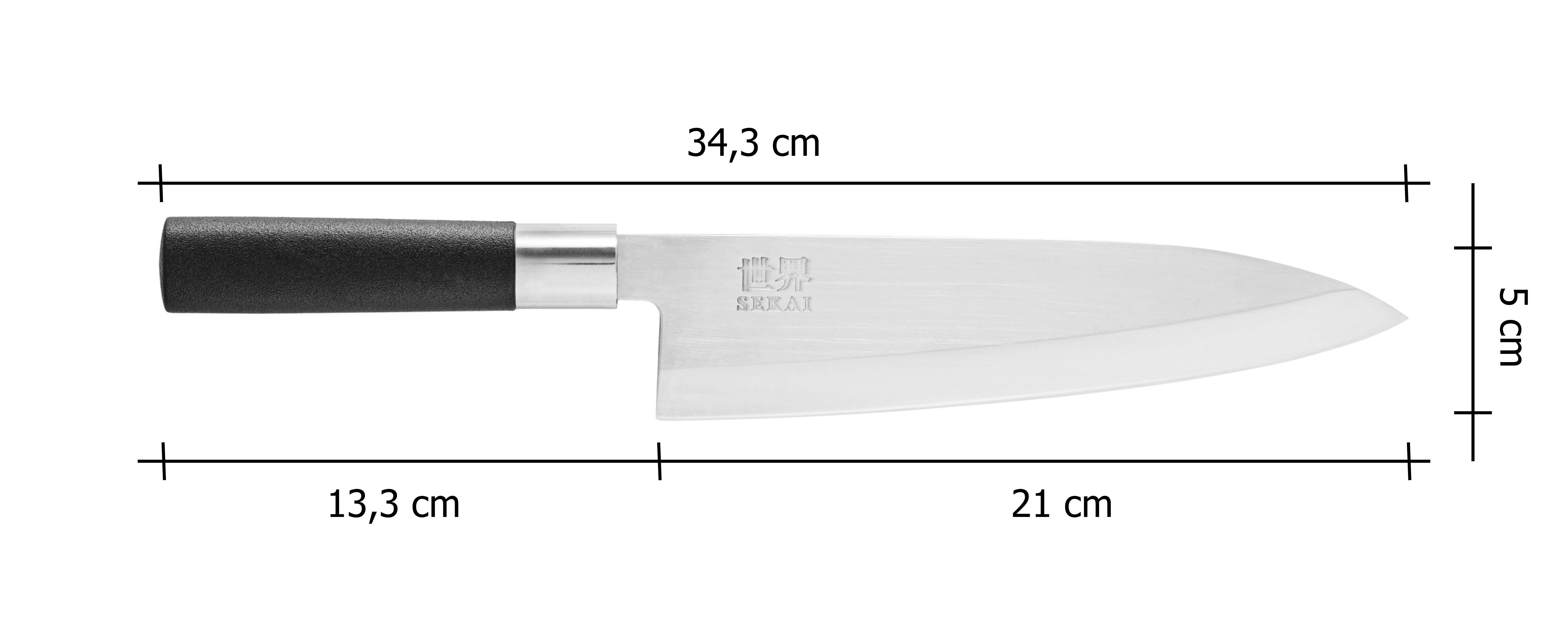 Japonský nôž IVO Deba - SEKAI - 21cm_rozmery noža