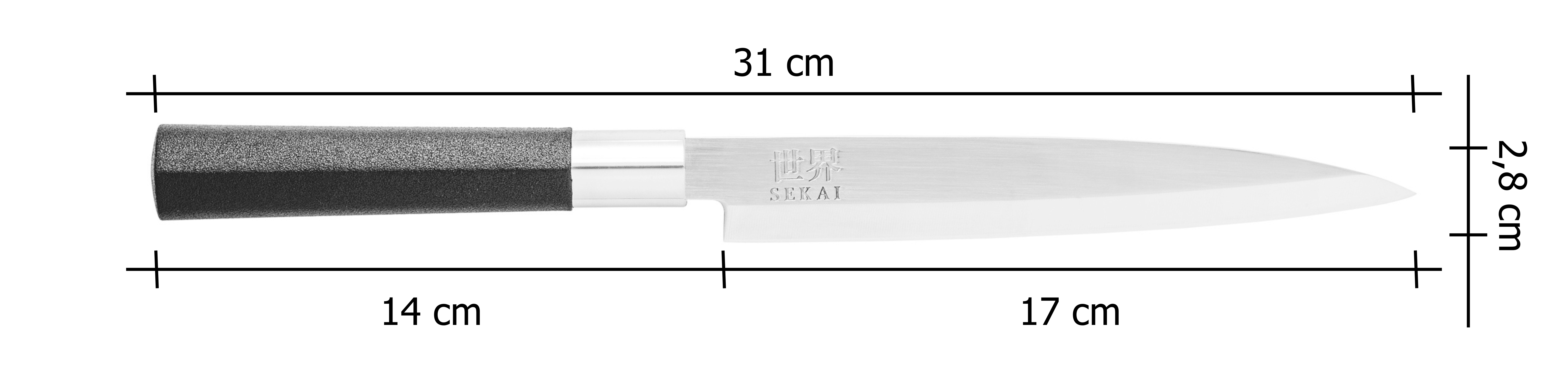 Japonský nôž IVO Yanagiba - SEKAI - 17 cm_rozmery